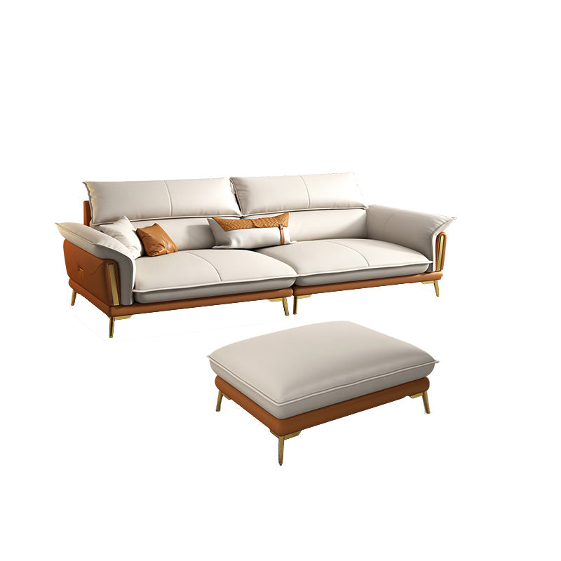 Glam Leather Living Room Seating Flared Arm Cushions White Settee