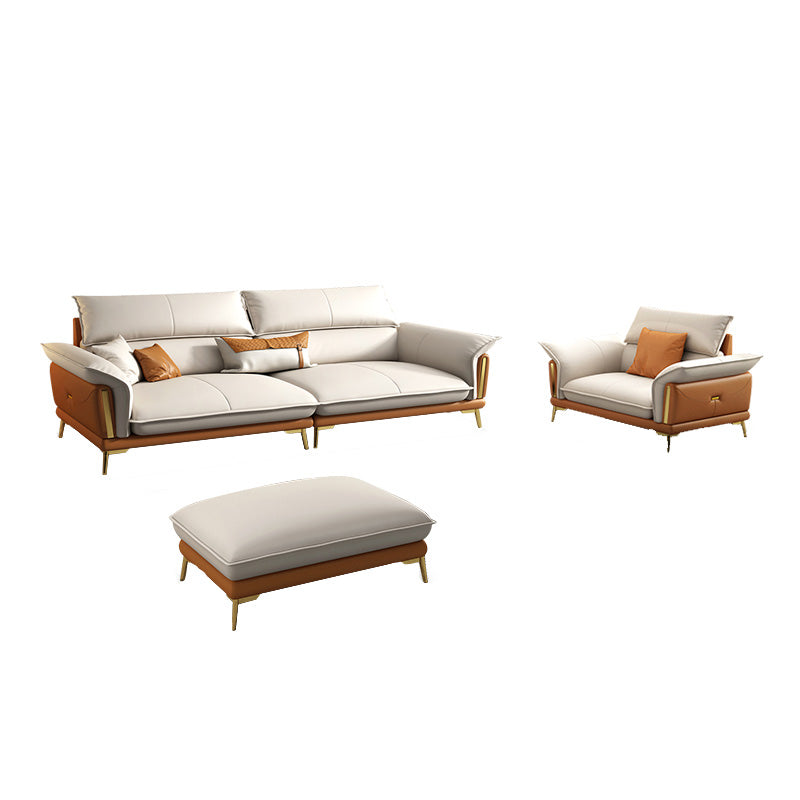 Glam Leather Living Room Seating Flared Arm Cushions White Settee
