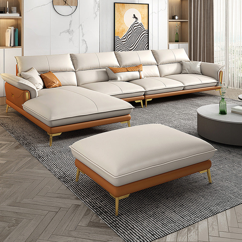 Glam Leather Living Room Seating Flared Arm Cushions White Settee
