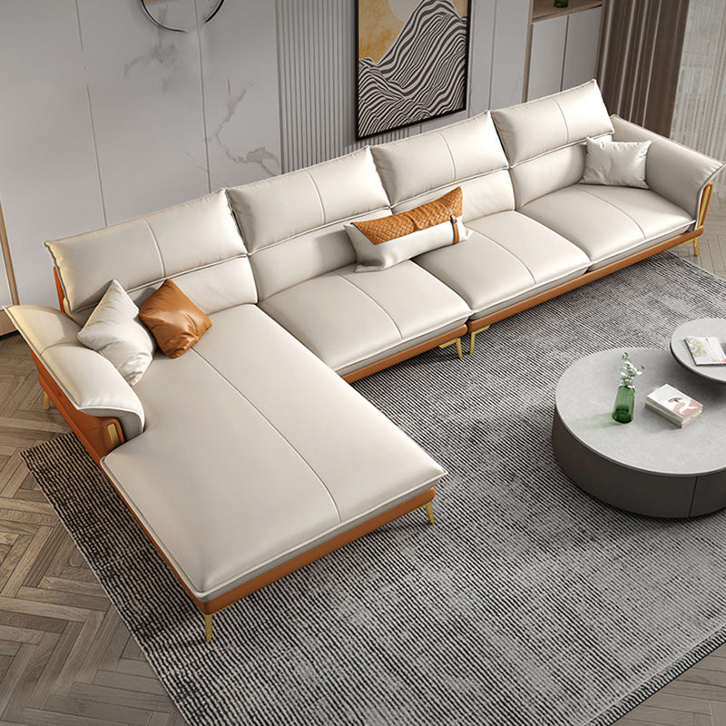 Glam Leather Living Room Seating Flared Arm Cushions White Settee