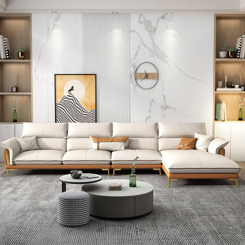 Glam Leather Living Room Seating Flared Arm Cushions White Settee