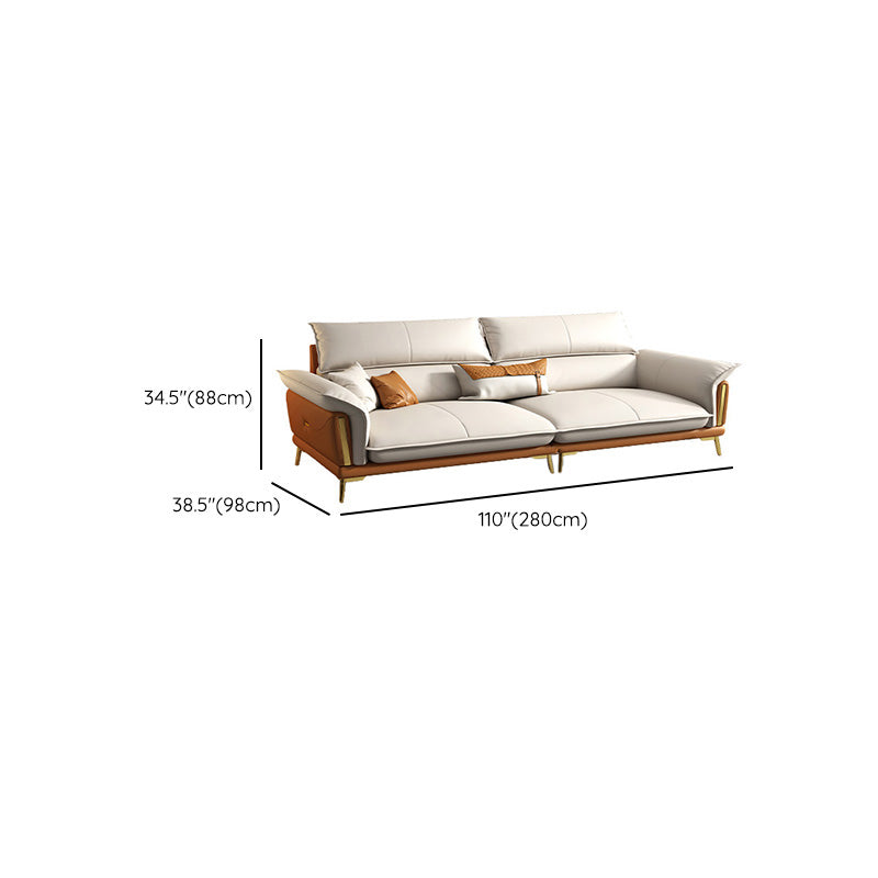 Glam Leather Living Room Seating Flared Arm Cushions White Settee