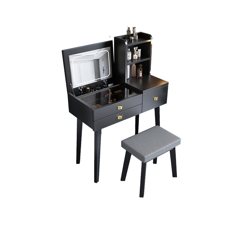 Flip-Top Vanity Table 3-Drawer Stool Vanity Set with Storage Shelves