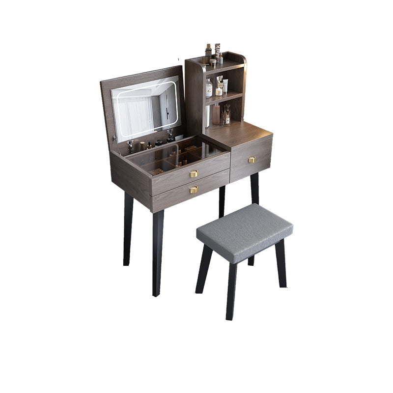 Flip-Top Vanity Table 3-Drawer Stool Vanity Set with Storage Shelves