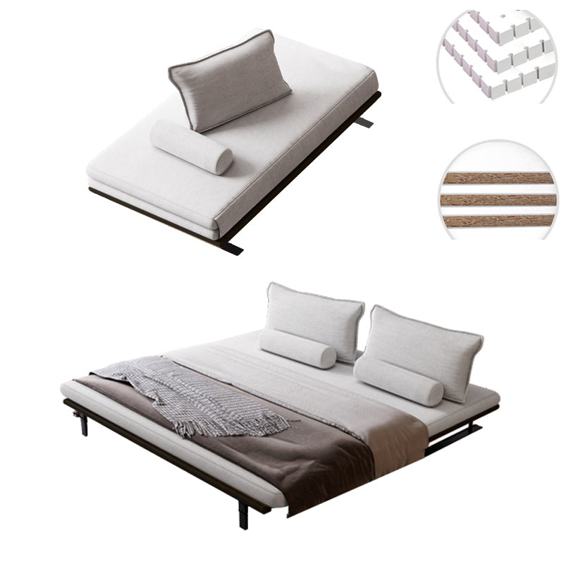 White Armless Sofa Bed Buttonless Modern Sleeper Sofa with Black Metal Base