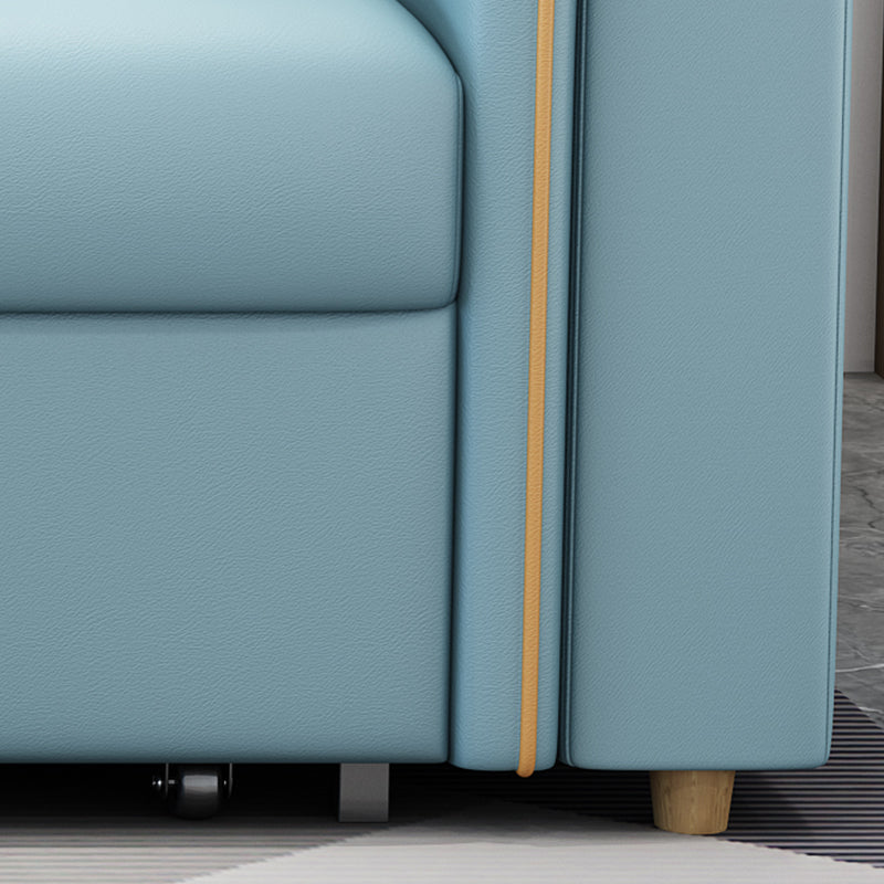 Faux Leather Sofa Bed with Pillows Sofa in Azure with Storage