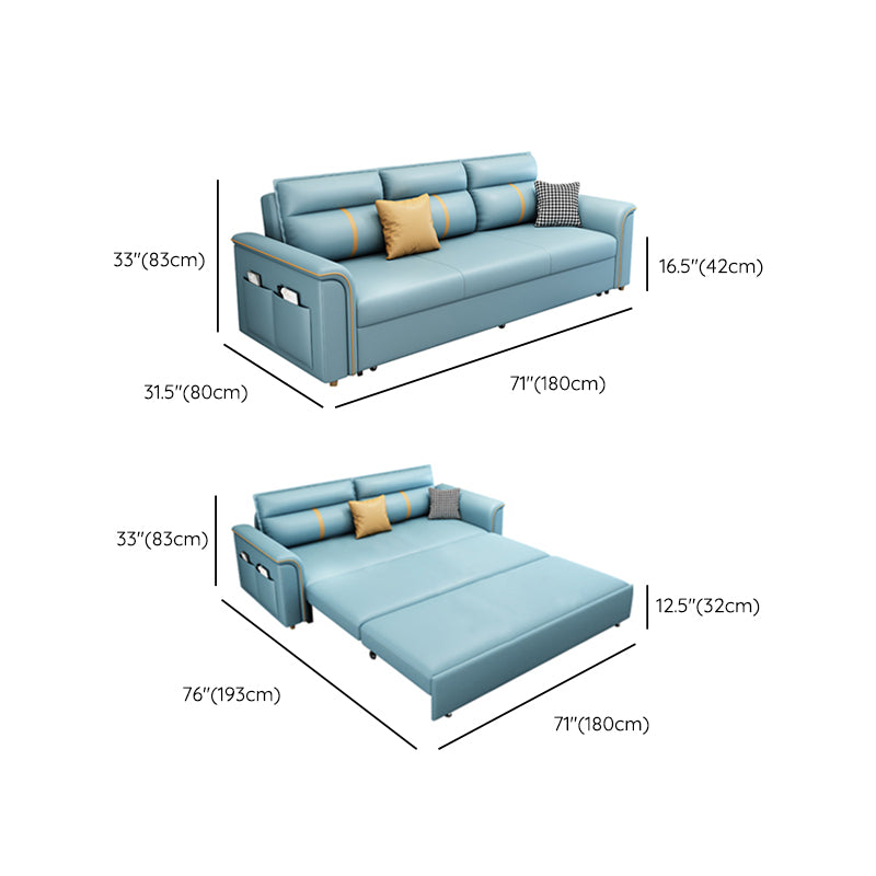 Faux Leather Sofa Bed with Pillows Sofa in Azure with Storage