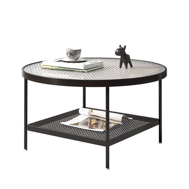 Glass Round Contemporary Coffee Table 4 Legs Coffee Table with Storage