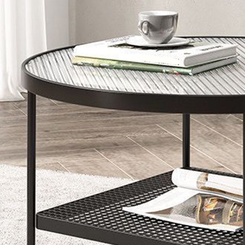 Glass Round Contemporary Coffee Table 4 Legs Coffee Table with Storage