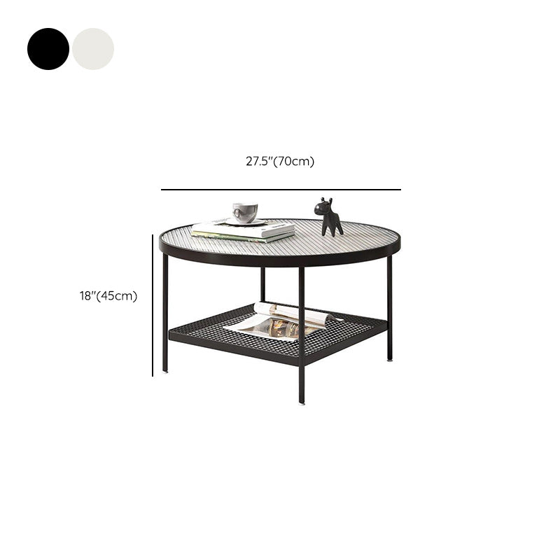 Glass Round Contemporary Coffee Table 4 Legs Coffee Table with Storage