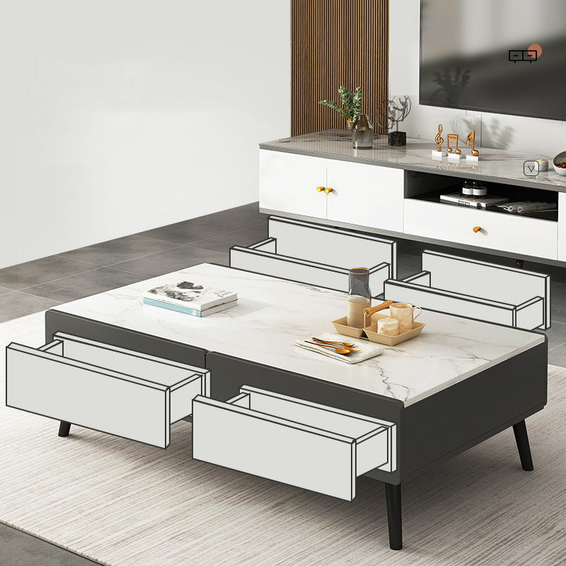 Stone Rectangle Contemporary Coffee Table 4 Legs Coffee Table