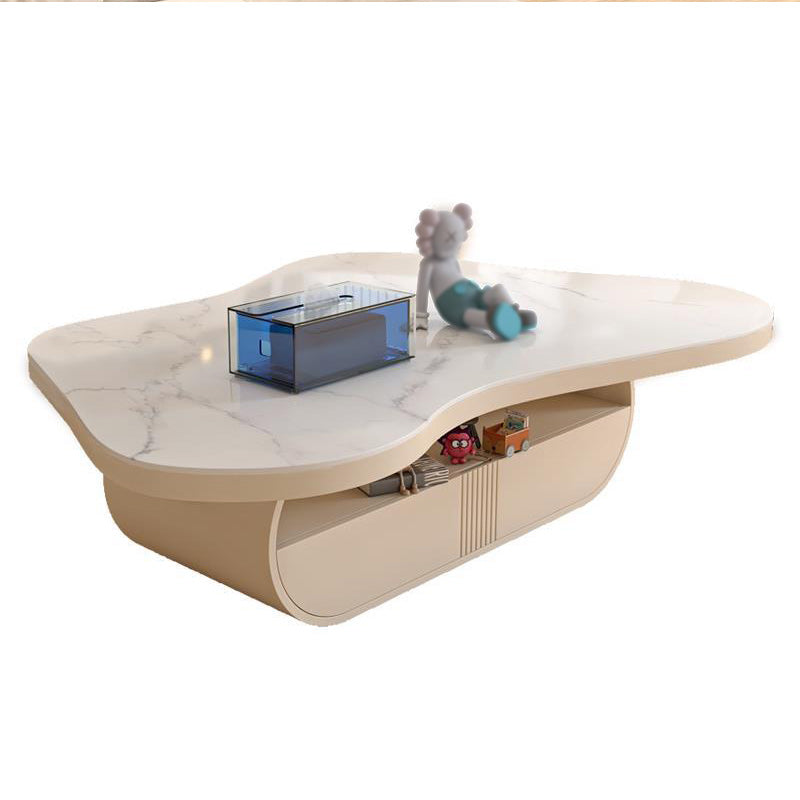 Stone Geometric Contemporary Coffee Table Single Cocktail Table with Storage Drawers