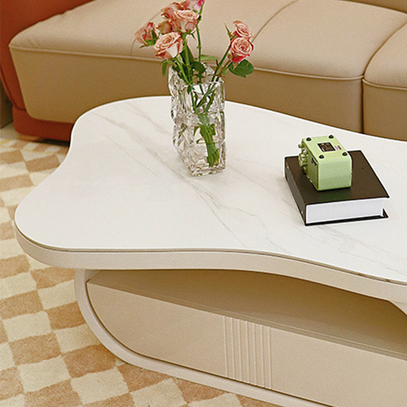 Stone Geometric Contemporary Coffee Table Single Cocktail Table with Storage Drawers