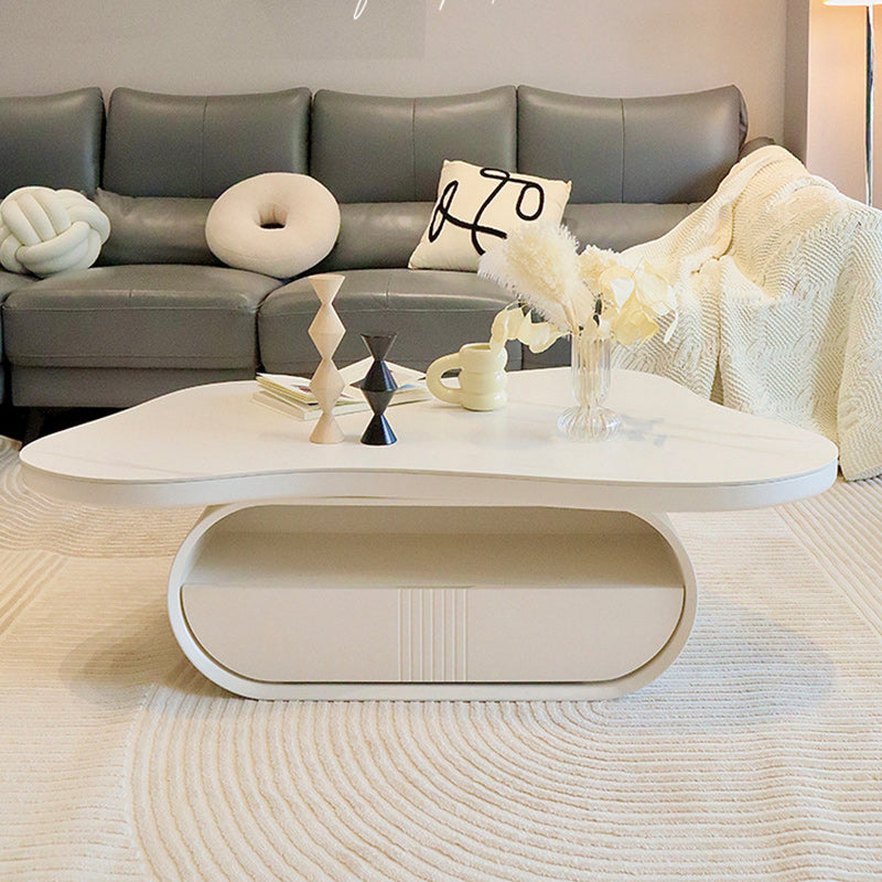 Stone Geometric Contemporary Coffee Table Single Cocktail Table with Storage Drawers