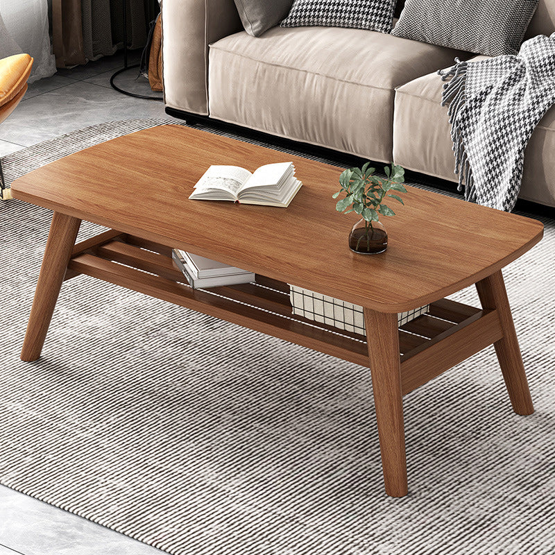 Wooden Rectangle Contemporary Coffee Table 4 Legs Single Coffee Table