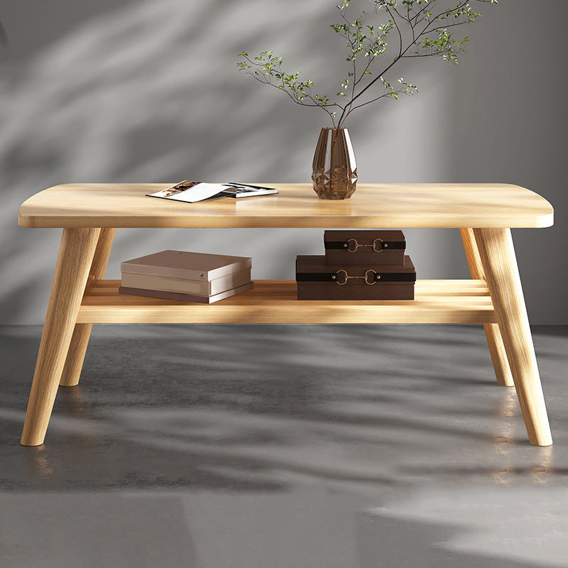 Wooden Rectangle Contemporary Coffee Table 4 Legs Single Coffee Table