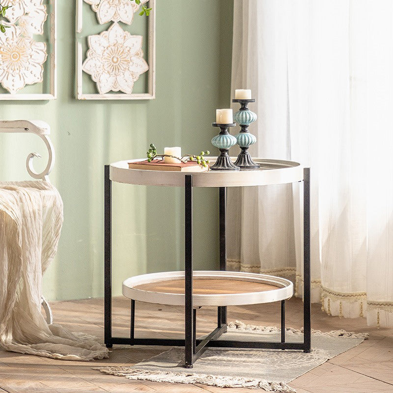 Glass Round Contemporary Coffee Table Cross Legs Single Coffee Table with Storage