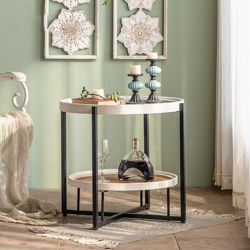 Glass Round Contemporary Coffee Table Cross Legs Single Coffee Table with Storage