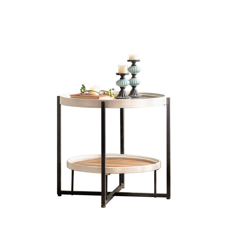 Glass Round Contemporary Coffee Table Cross Legs Single Coffee Table with Storage