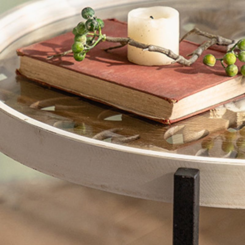 Glass Round Contemporary Coffee Table Cross Legs Single Coffee Table with Storage