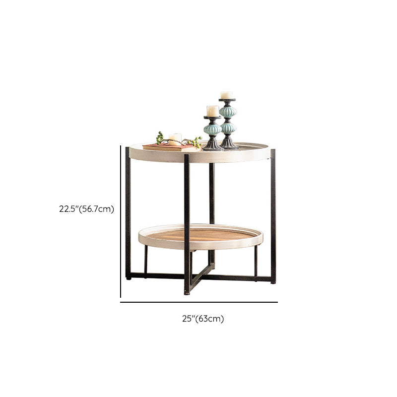 Glass Round Contemporary Coffee Table Cross Legs Single Coffee Table with Storage