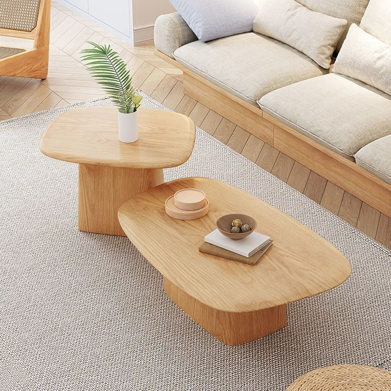 Modern Pedestal Cocktail Table Natural Color Coffee Table Set