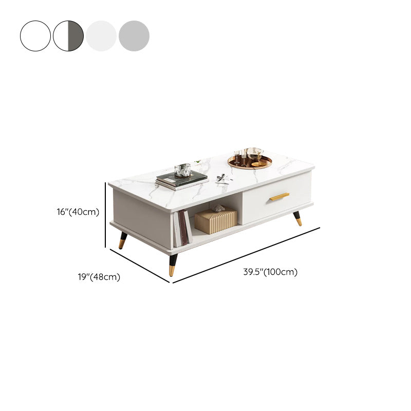 Contemporary 4 Legs Coffee Table Stone Cocktail Table with Storage Drawer