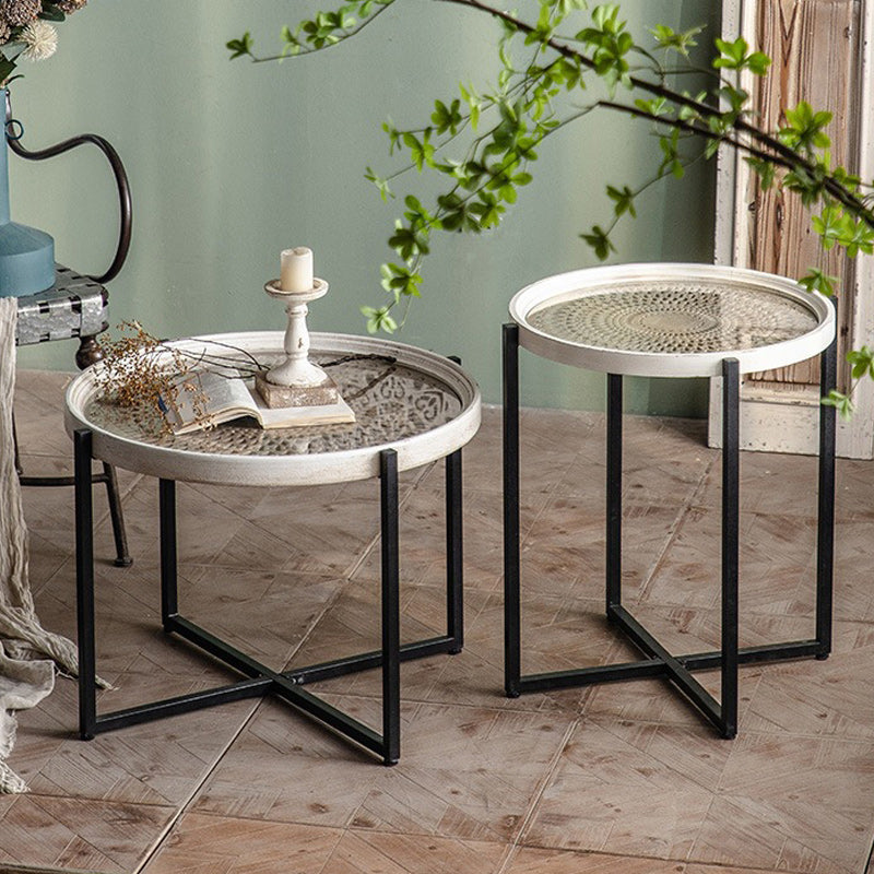 Contemporary Cross Legs Coffee Table 27.5" Long Round Cocktail Table