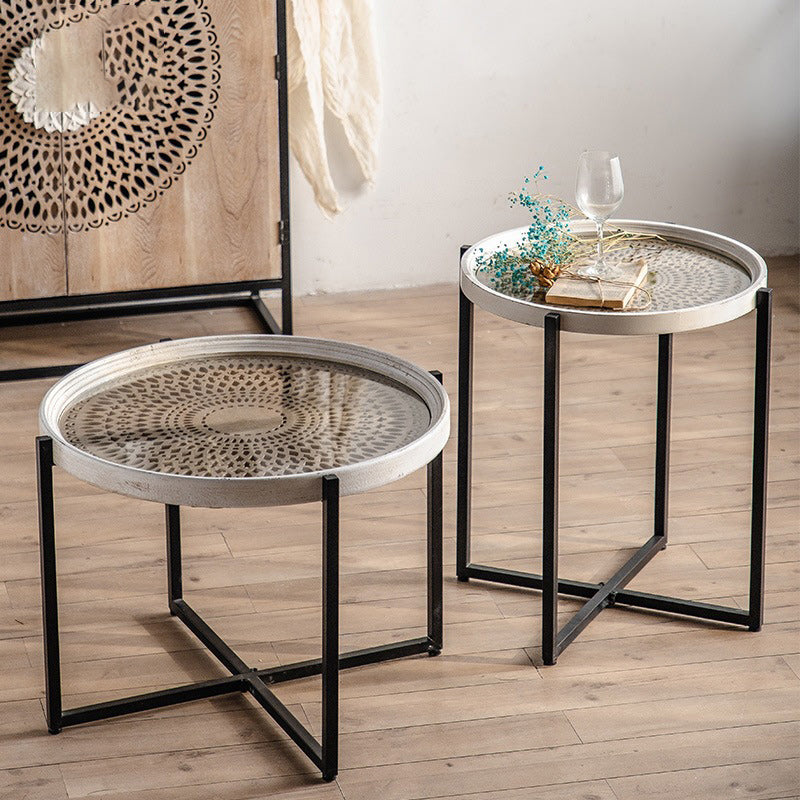 Contemporary Cross Legs Coffee Table 27.5" Long Round Cocktail Table