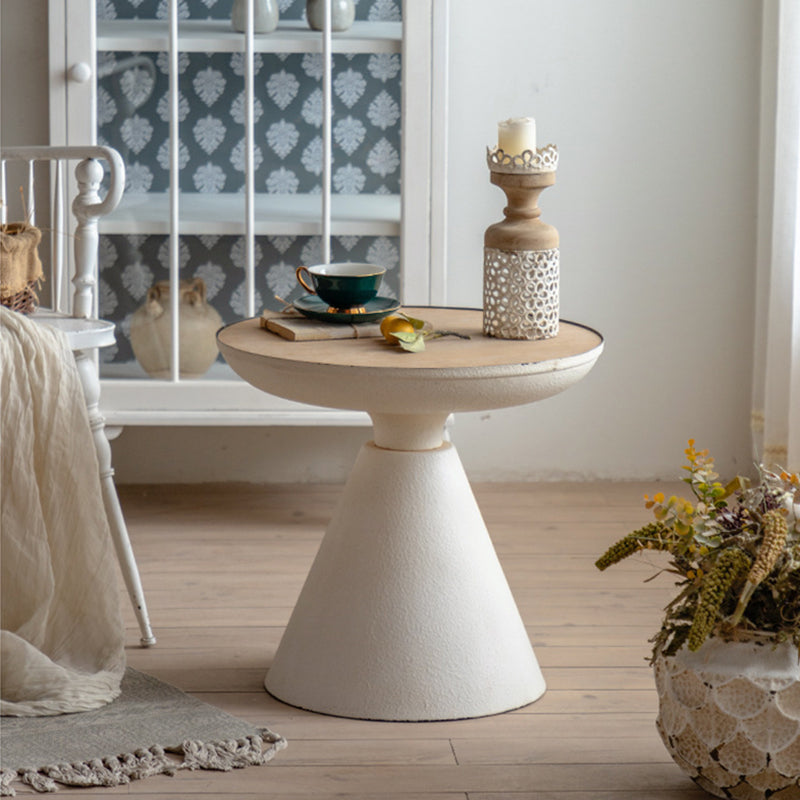 French Country Round End Table 18.9" Tall Pedestal Distressed Side Table