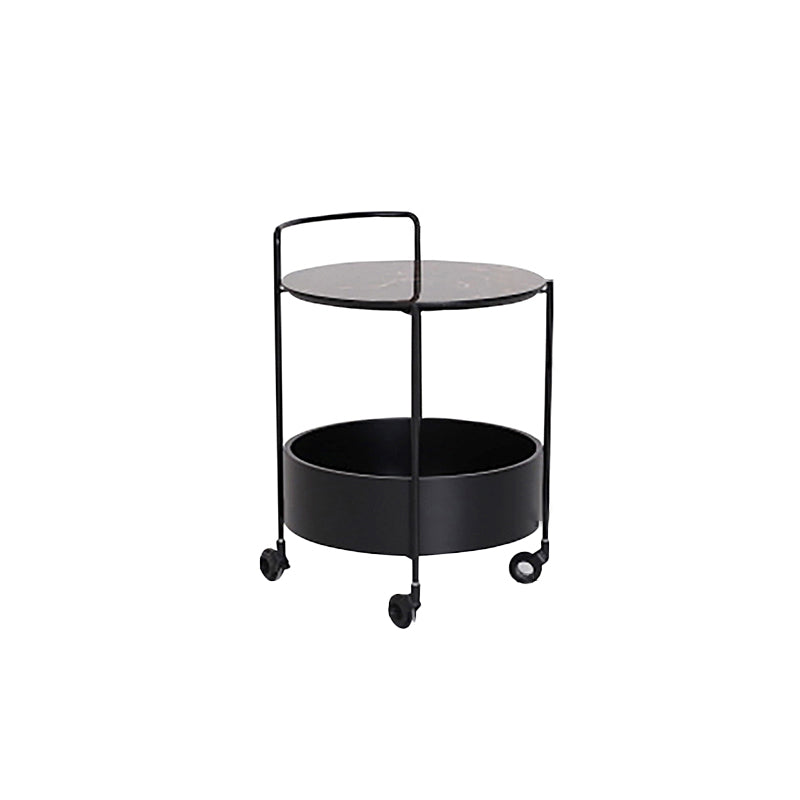 Round Ceramics Top Side Table 24.8" Tall Iron Base End Table with Shelf