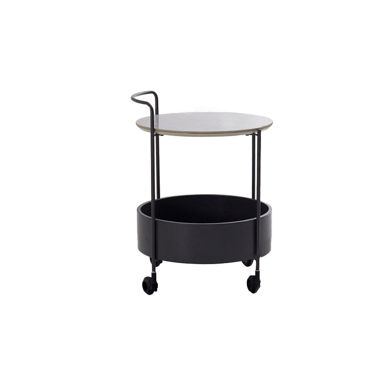 Round Ceramics Top Side Table 24.8" Tall Iron Base End Table with Shelf
