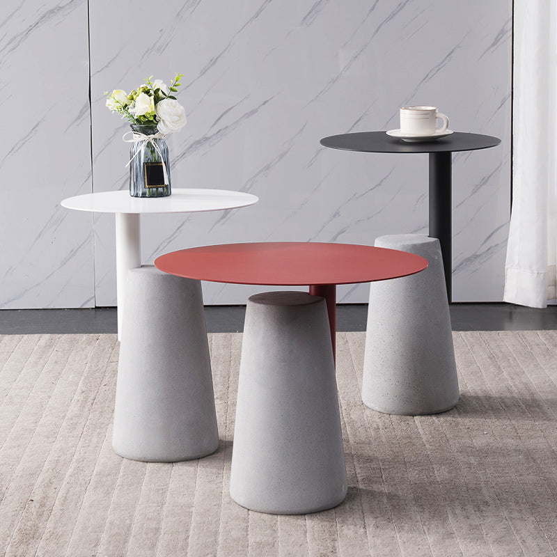 Contemporary Metal Round Side Table Concrete Pedestal End Table