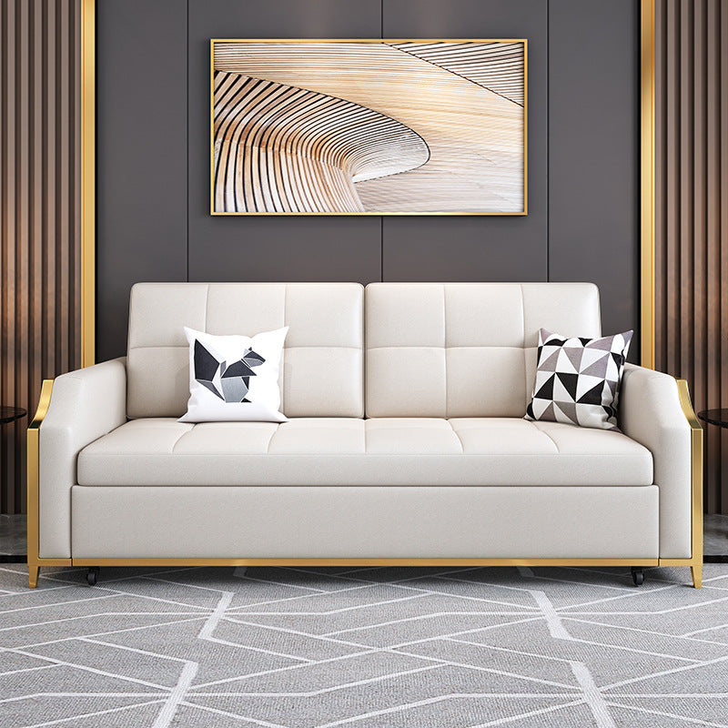 31.49" Tall White Sleeper Sofa Glam Style Biscuit Back Sofa Bed