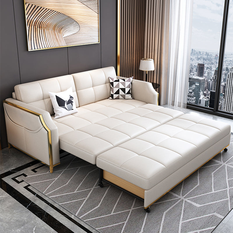 31.49" Tall White Sleeper Sofa Glam Style Biscuit Back Sofa Bed