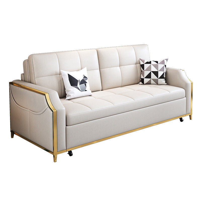 31.49" Tall White Sleeper Sofa Glam Style Biscuit Back Sofa Bed