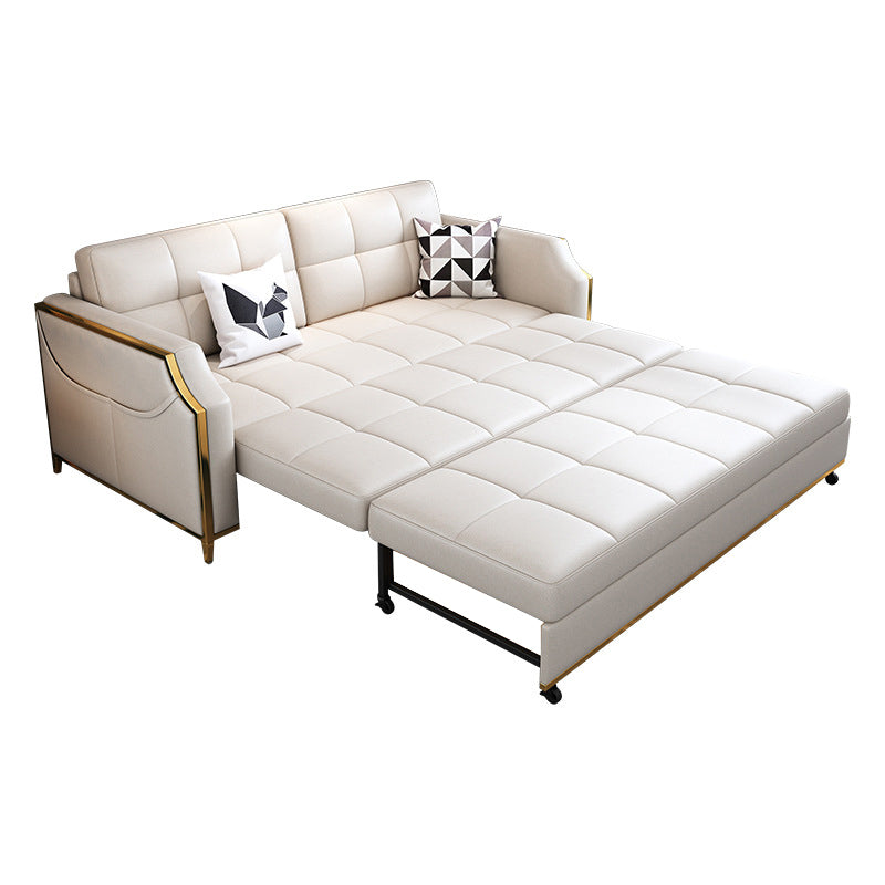 31.49" Tall White Sleeper Sofa Glam Style Biscuit Back Sofa Bed