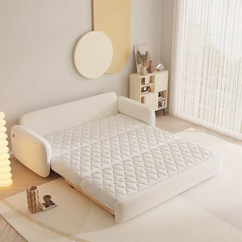 Scandinavian 32.28" Wool Sleeper Sofa Square Arm Sofa Bed in White