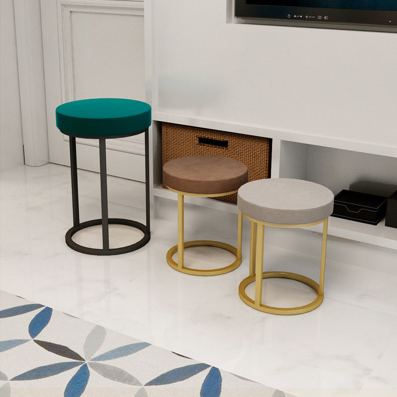 Mildew Resistant Ottoman Plain Velvet Contemporary Round Metal Frame Ottoman