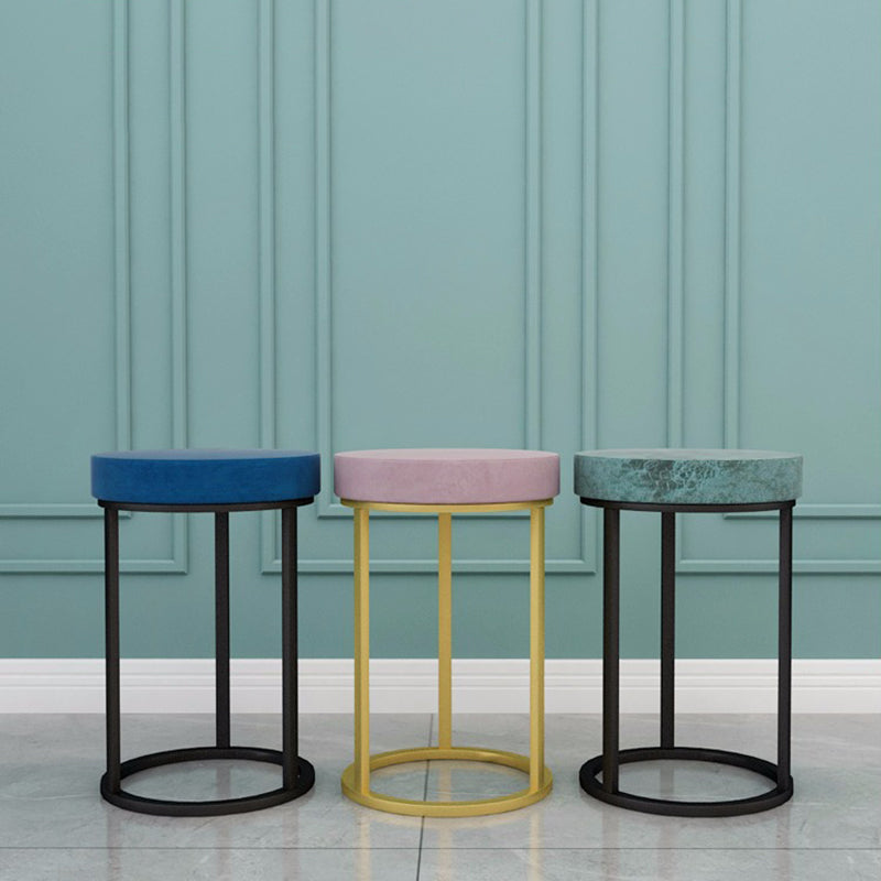 Mildew Resistant Ottoman Plain Velvet Contemporary Round Metal Frame Ottoman