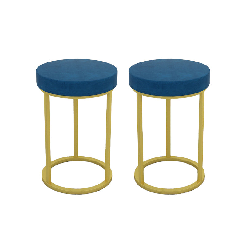 Mildew Resistant Ottoman Plain Velvet Contemporary Round Metal Frame Ottoman