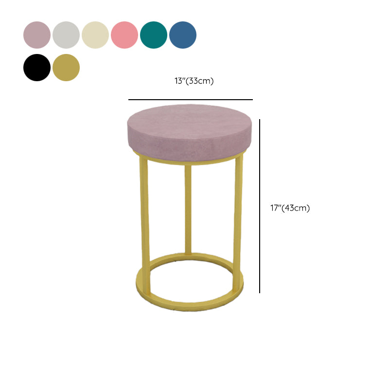Mildew Resistant Ottoman Plain Velvet Contemporary Round Metal Frame Ottoman
