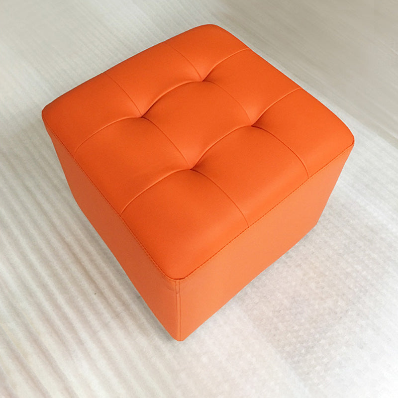 Mid-Century Modern Pouf Ottoman Genuine Leather Upholstered Tufted Square Ottoman