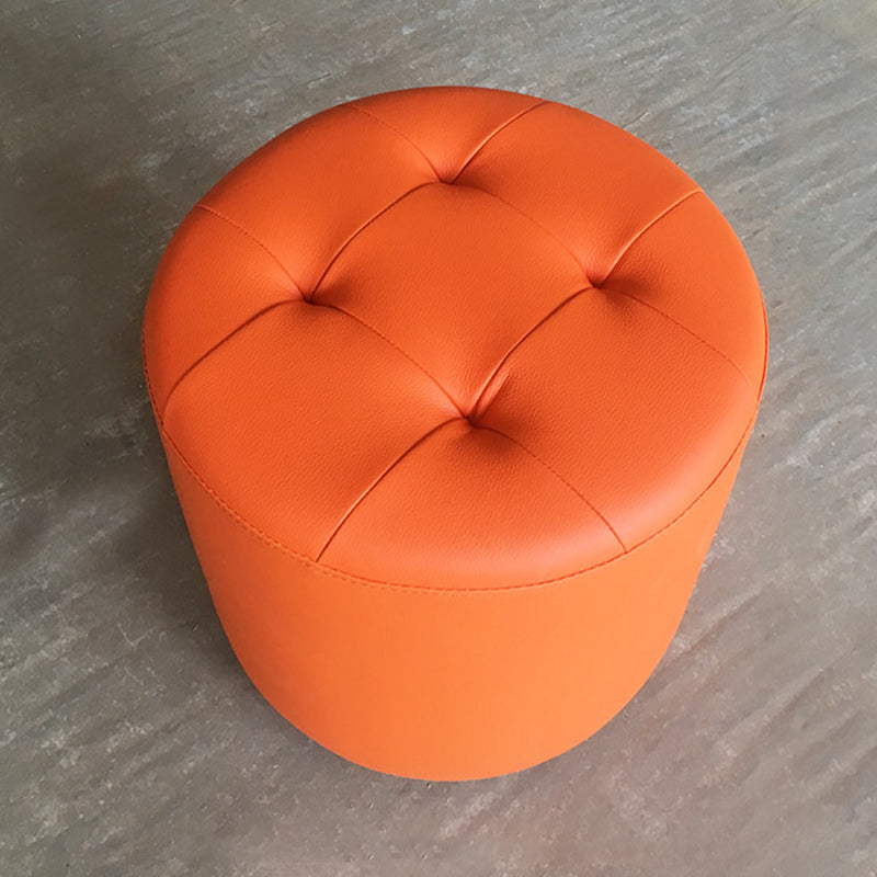Mid-Century Modern Pouf Ottoman Genuine Leather Upholstered Tufted Square Ottoman