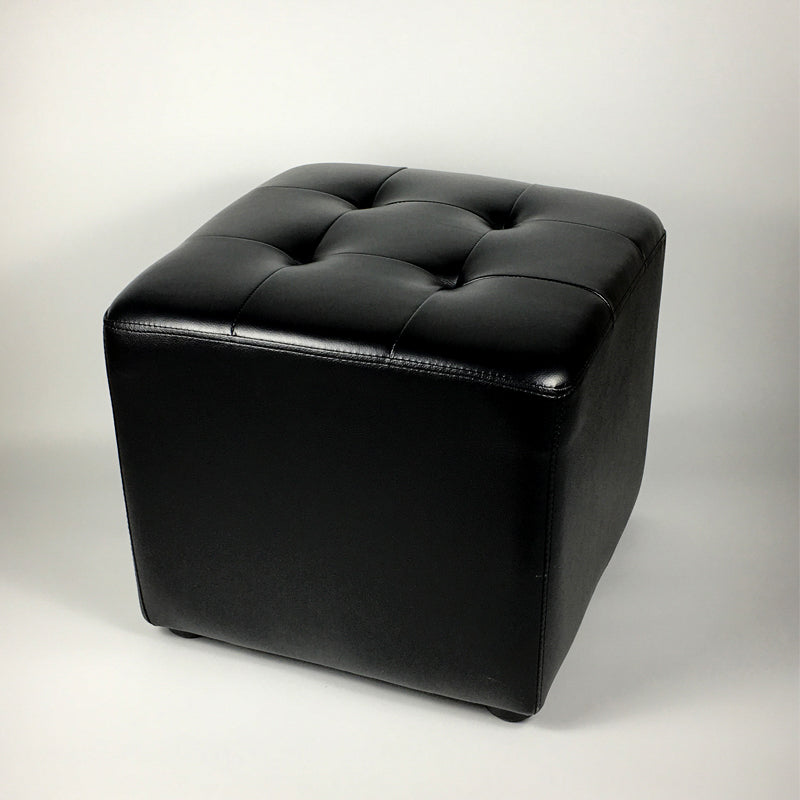 Mid-Century Modern Pouf Ottoman Genuine Leather Upholstered Tufted Square Ottoman