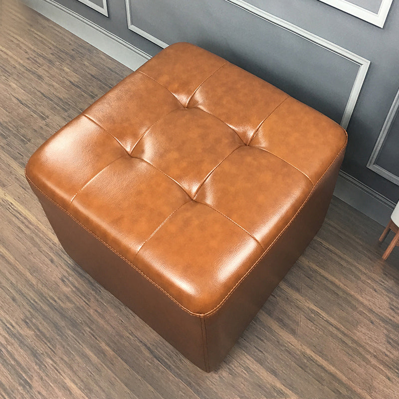 Mid-Century Modern Pouf Ottoman Genuine Leather Upholstered Tufted Square Ottoman