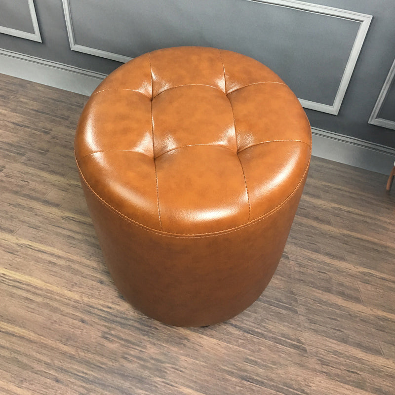Mid-Century Modern Pouf Ottoman Genuine Leather Upholstered Tufted Square Ottoman