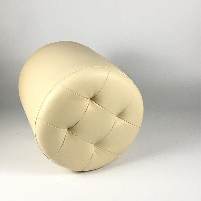 Mid-Century Modern Pouf Ottoman Genuine Leather Upholstered Tufted Square Ottoman
