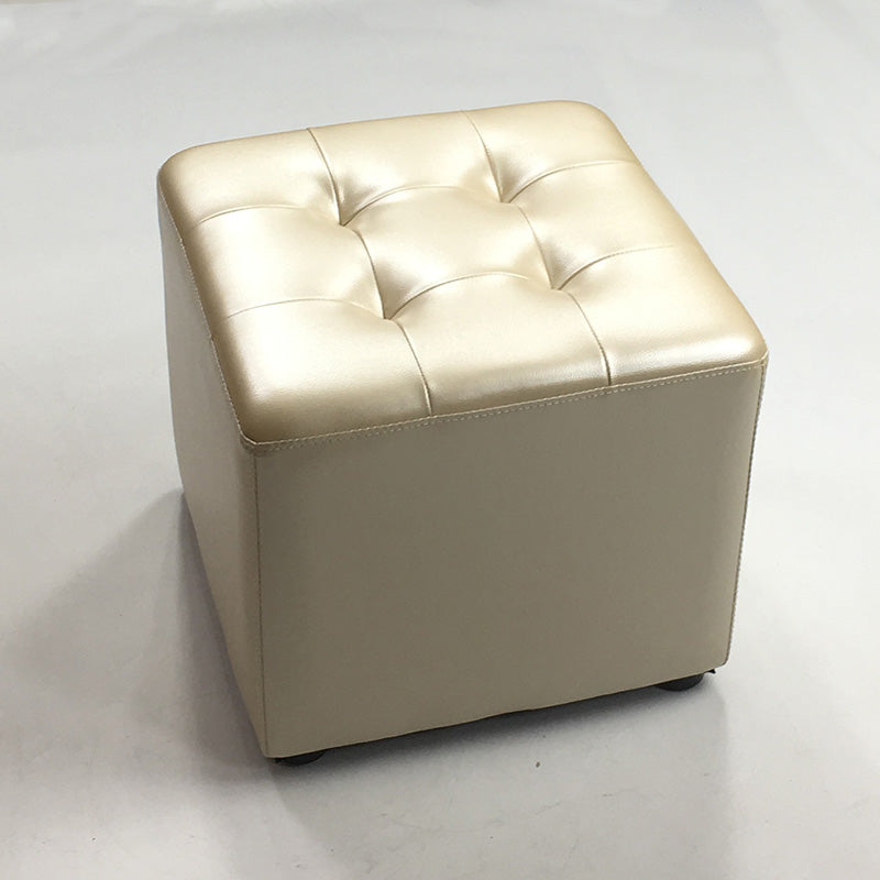 Mid-Century Modern Pouf Ottoman Genuine Leather Upholstered Tufted Square Ottoman