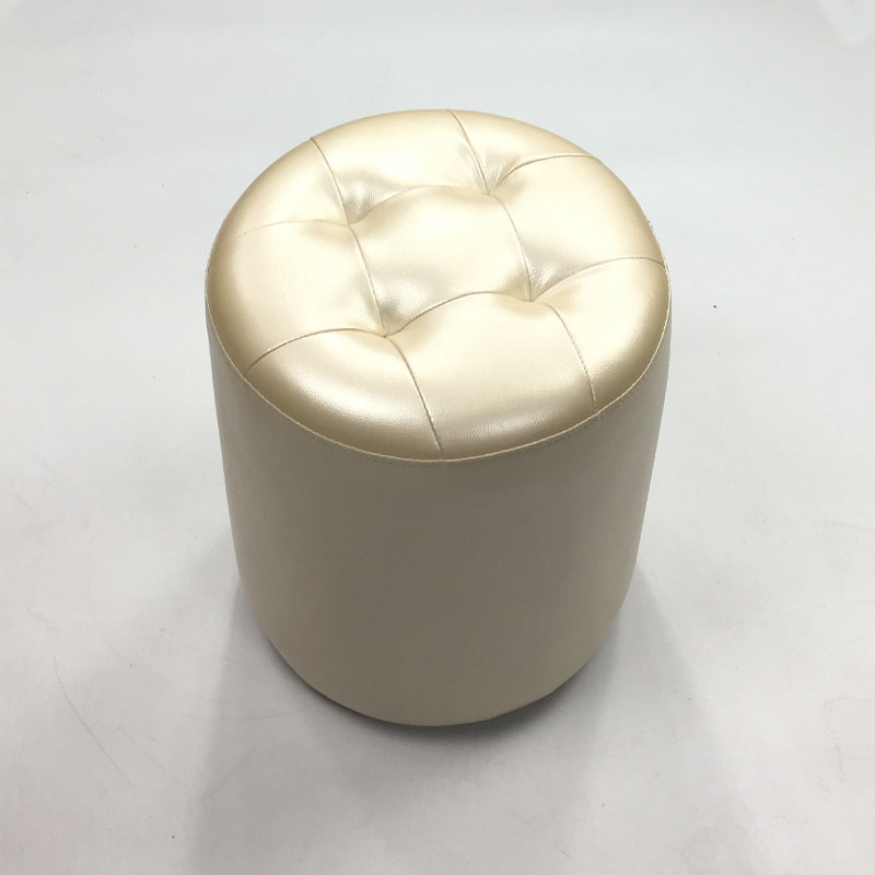 Mid-Century Modern Pouf Ottoman Genuine Leather Upholstered Tufted Square Ottoman